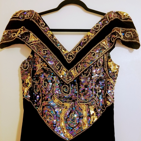 Black Velvet Evening Wedding Formal Prom Knee Length Dress Size 14 - Picture 2 of 7